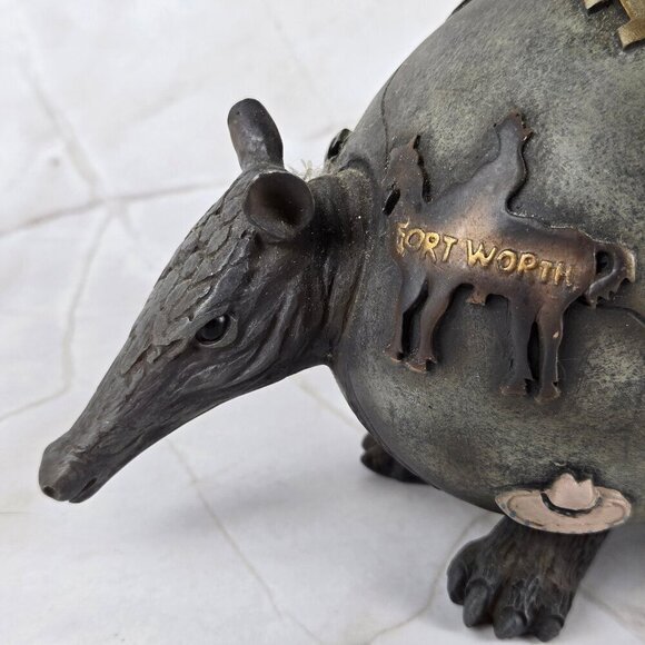 Resin 3D Armadillo Piggy Bank Texas Themed Longhorn Oil Derrick Rose Map Skyline - Picture 2 of 14